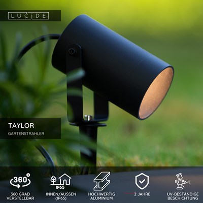 Lucide TAYLOR - Gartenstrahler - Ø 10 cm - 1xGU10 - IP65 - Schwarz